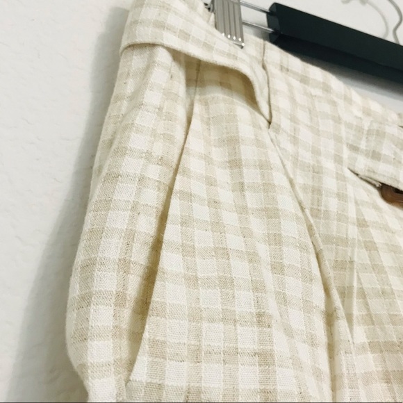 New! Skies Are Blue Linen Gingham Check Plaid High Waist Belted Paperbag Shorts - Picture 5 of 7
